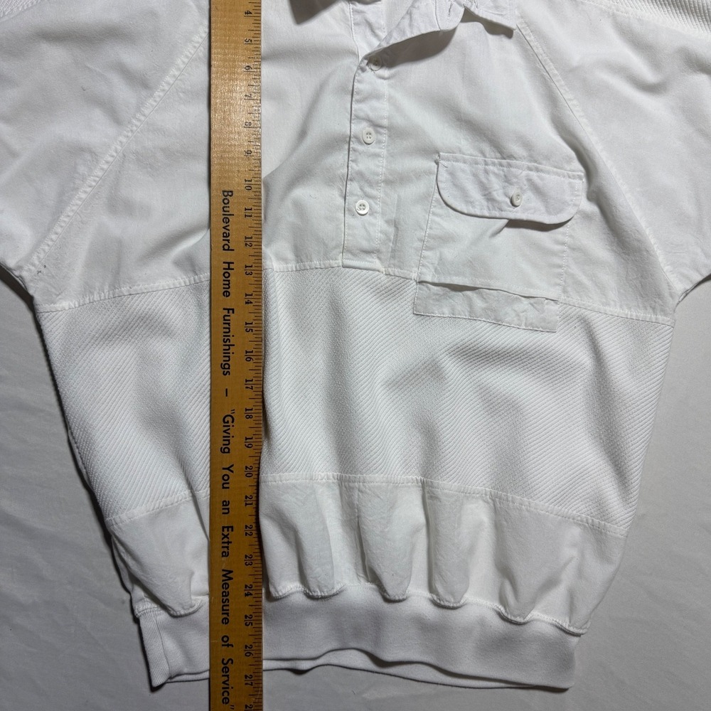 Alexxus Vintage White Textured Banded Bottom Polo Shirt Mens XL Retro 90s Taiwan - Picture 2 of 9